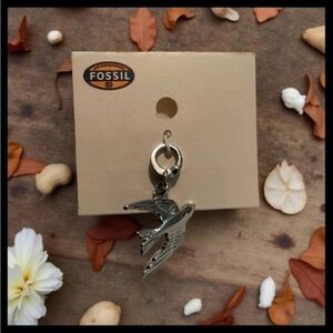 Fossil Sparrow Bird Charm Bracelet Necklace Pendant  Collectible